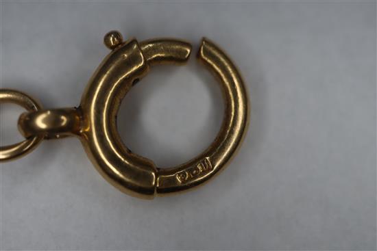 An early 20th century Russian 56 zolotnik yellow metal and enamel cross pendant and an associated 18ct chain, pendant 34mm.